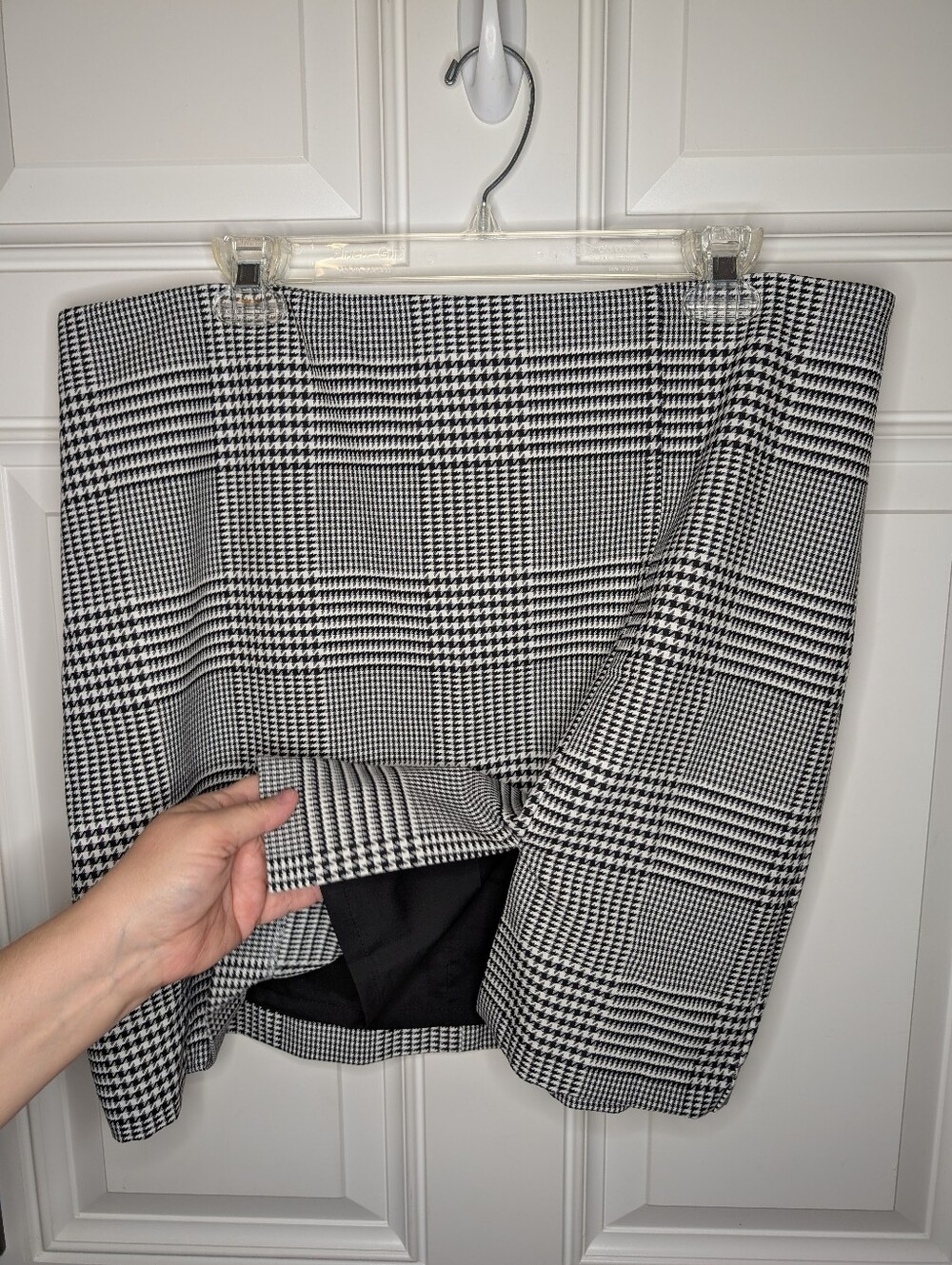 Rachel Zoe Black White Houndstooth Glen Plaid Mini Skirt Size 14 Lined Back Zip - Picture 3 of 5